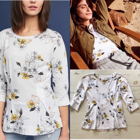 Anthropologie t.la Rooney White Floral Peplum Top - Picture 3 of 9